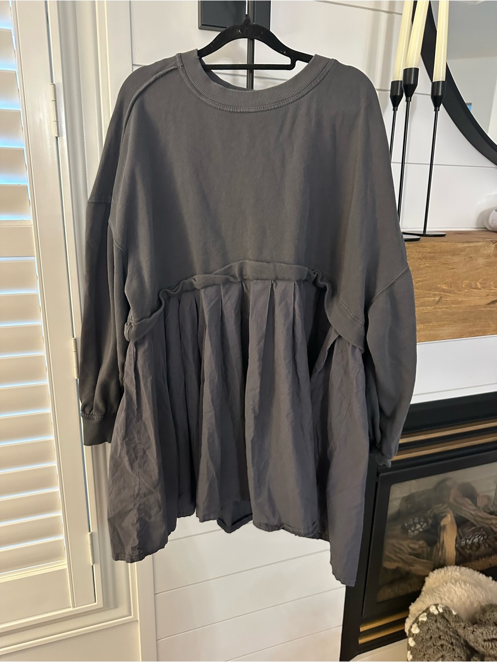 Free People Eleanor Charcoal Pleated Tunic Sweatshirt